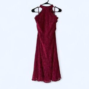 White House Black Market Lace‎ Halter Neck Knee Length Dress Red Size 4